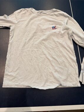 Vineyard Vines Light Blue Long Sleeve Pocket Tee with Whale Patch - Kids